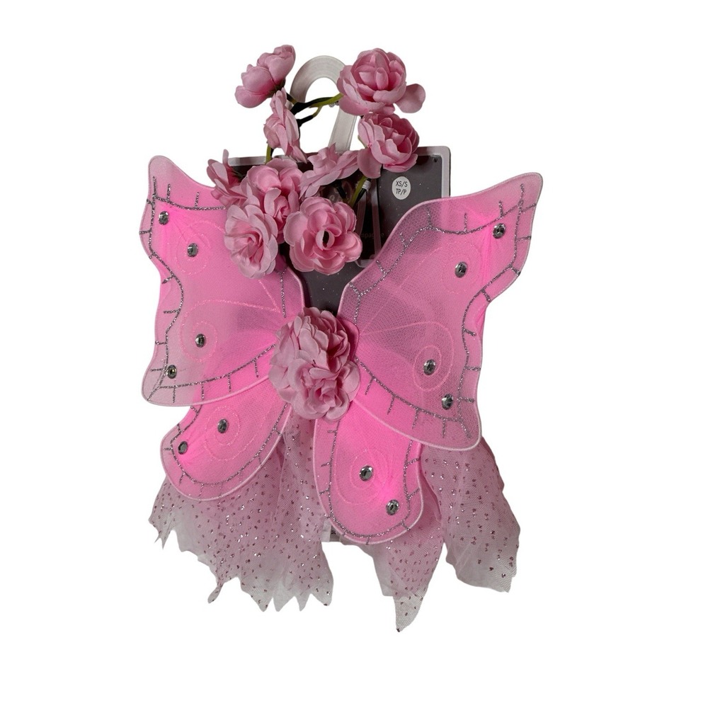 New Fairy Dust Halloween Pet Dog Cat Costume Apparel‎ Pink Butterfly Set XS/S